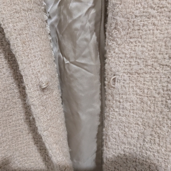 Eileen Fisher Cream Fuzzy Teddy Boucle Wool V-Neck Single Closure Blazer Jacket - Picture 8 of 15